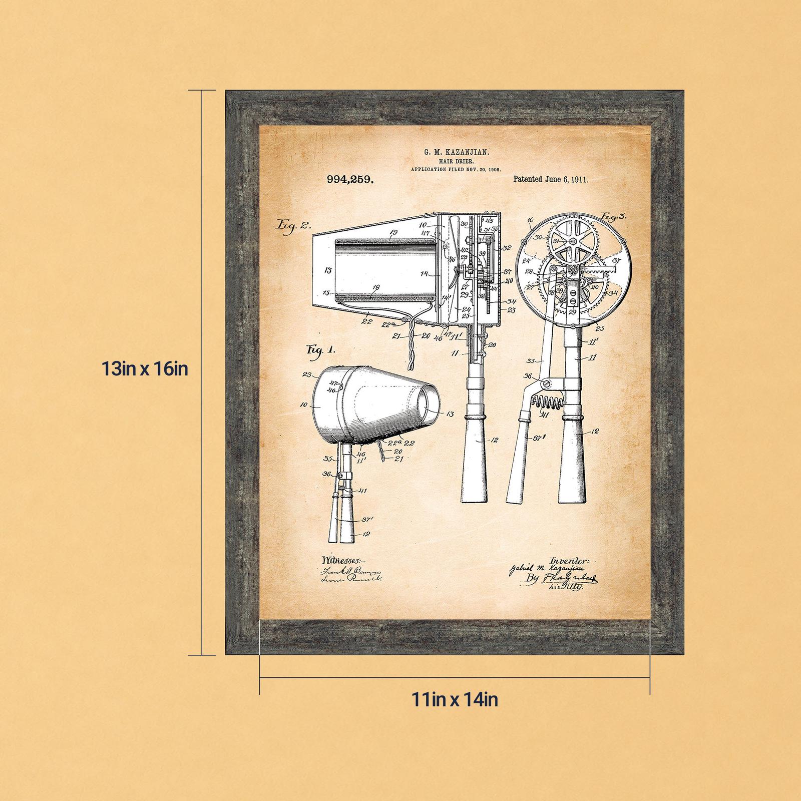 Hair dryer patent print - 1911 barbershop blueprint by Crossroads Home Decor