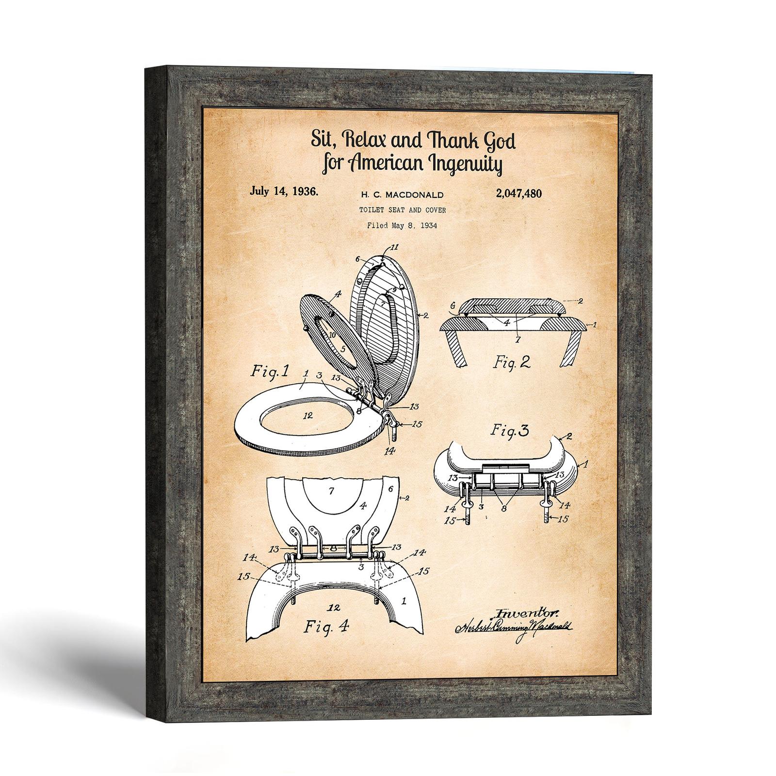 Toilet seat patent print - 1936 funny bathroom art by Crossroads Home Decor
