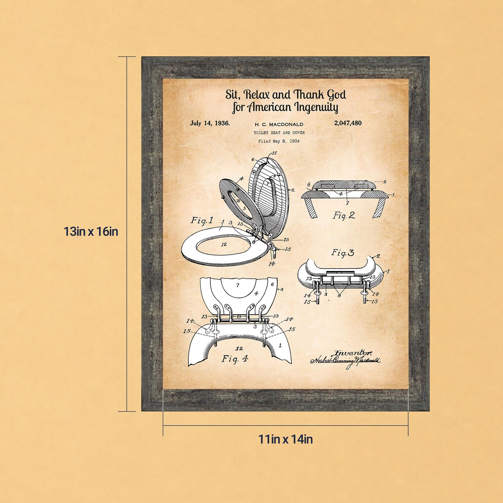 Toilet seat patent print - 1936 funny bathroom art by Crossroads Home Decor