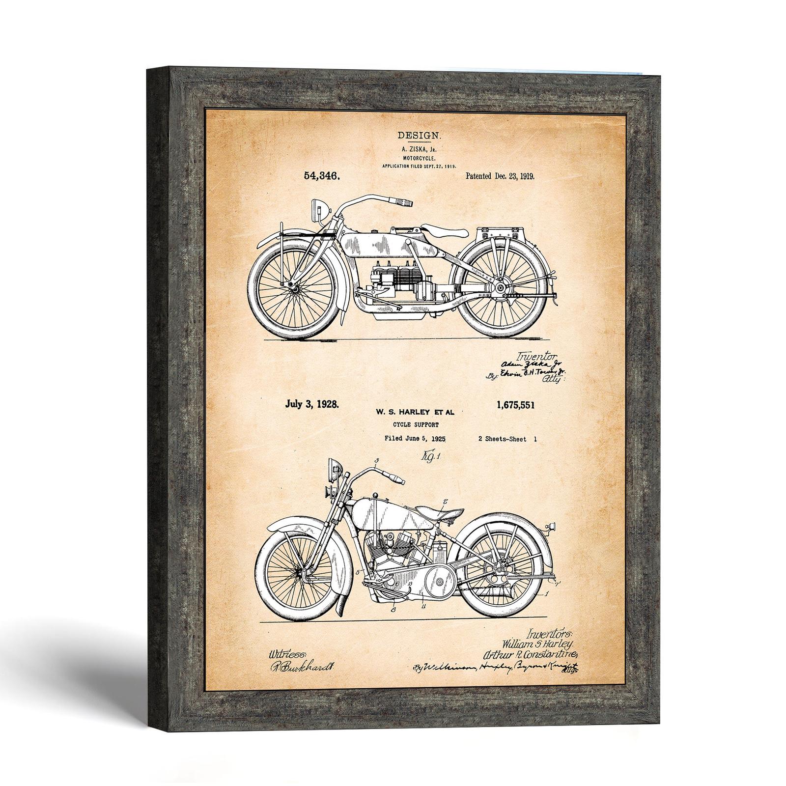 Motorcycle patent print - two vintage patents by Crossroads Home Decor