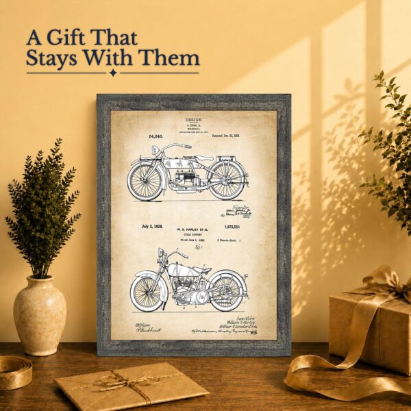 Motorcycle gift - patent print framed for a dad, husband, or rider