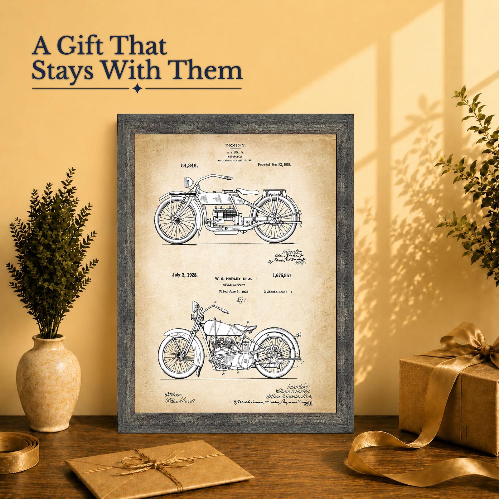 Motorcycle gift - patent print framed for a dad, husband, or rider