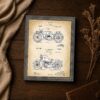 1919 motorcycle design and 1928 cycle support patent details closeup