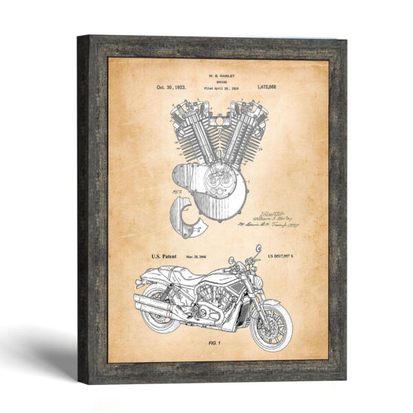 Motorcycle engine patent print - vintage V-twin blueprint by Crossroads Home Decor