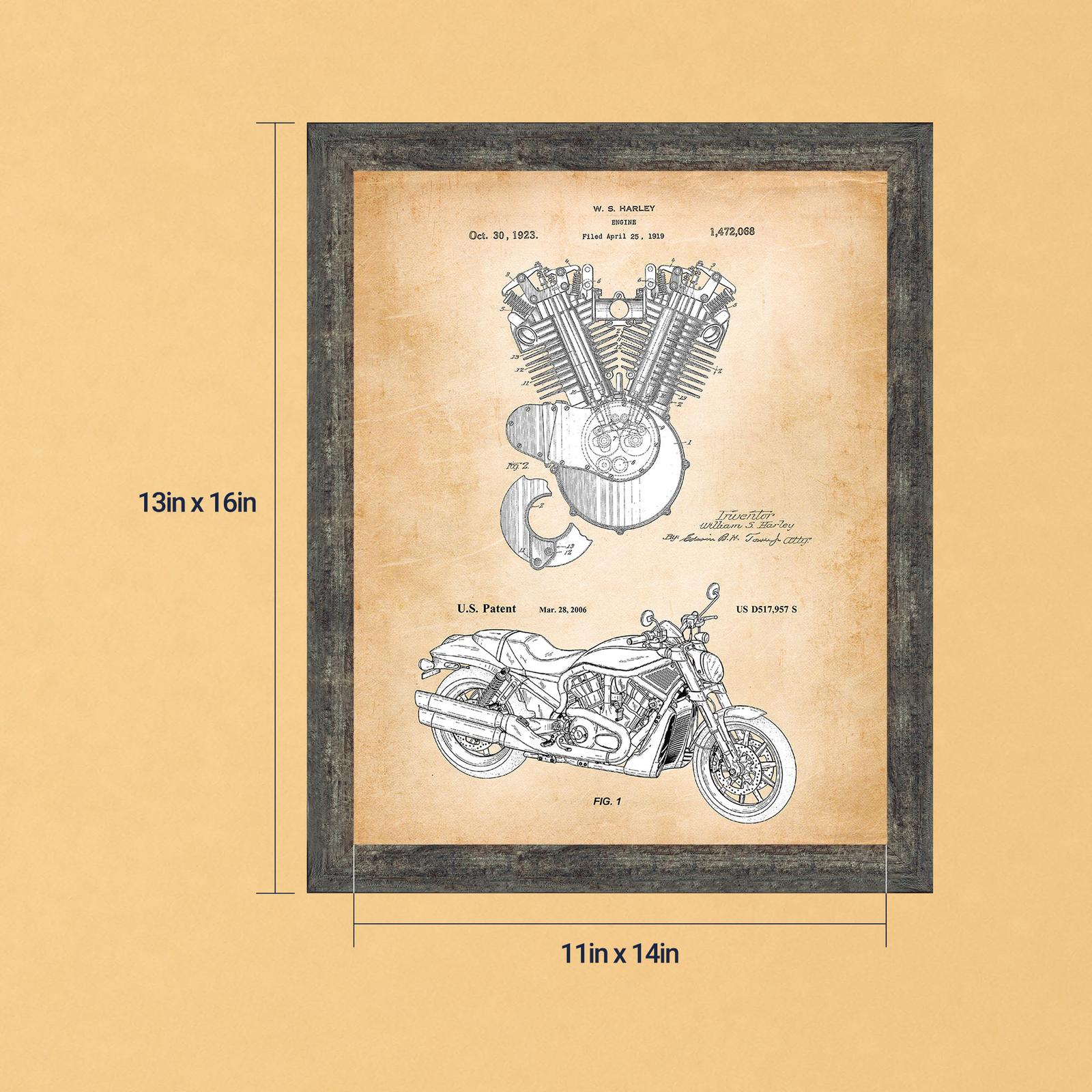Motorcycle engine patent print - vintage V-twin blueprint by Crossroads Home Decor