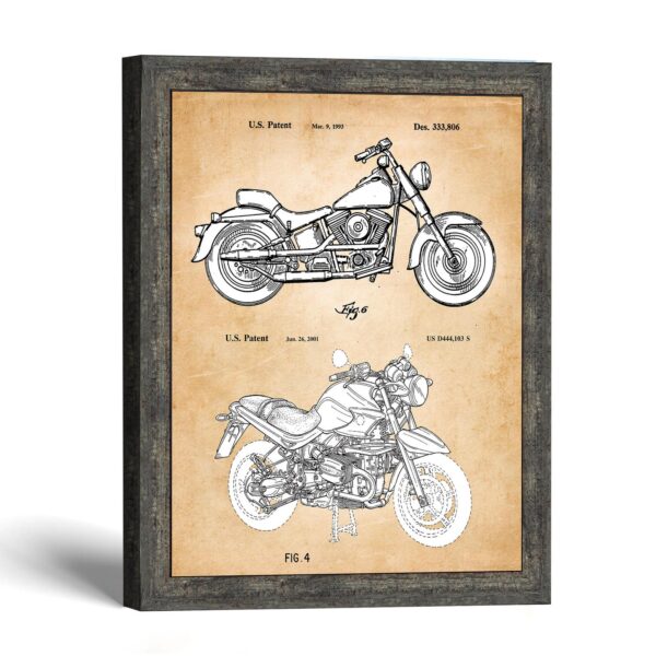 Framed motorcycle patent print - two design patents by Crossroads Home Decor