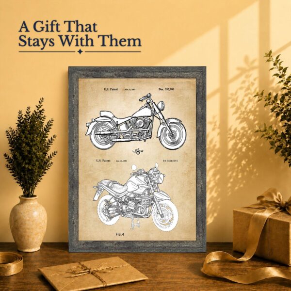 Motorcycle gift - framed patent print for a dad, husband, or brother