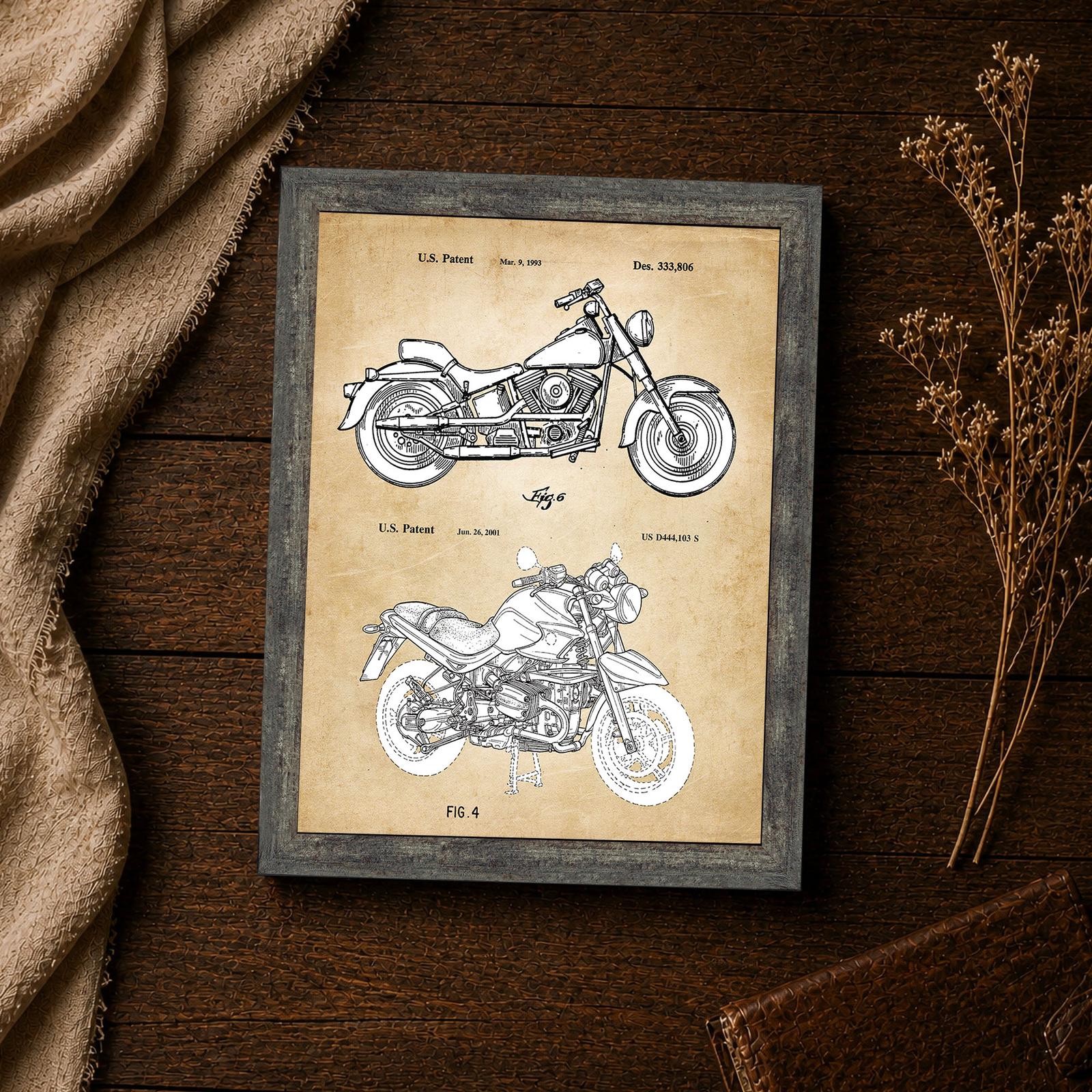 1993 and 2001 motorcycle design patent details closeup