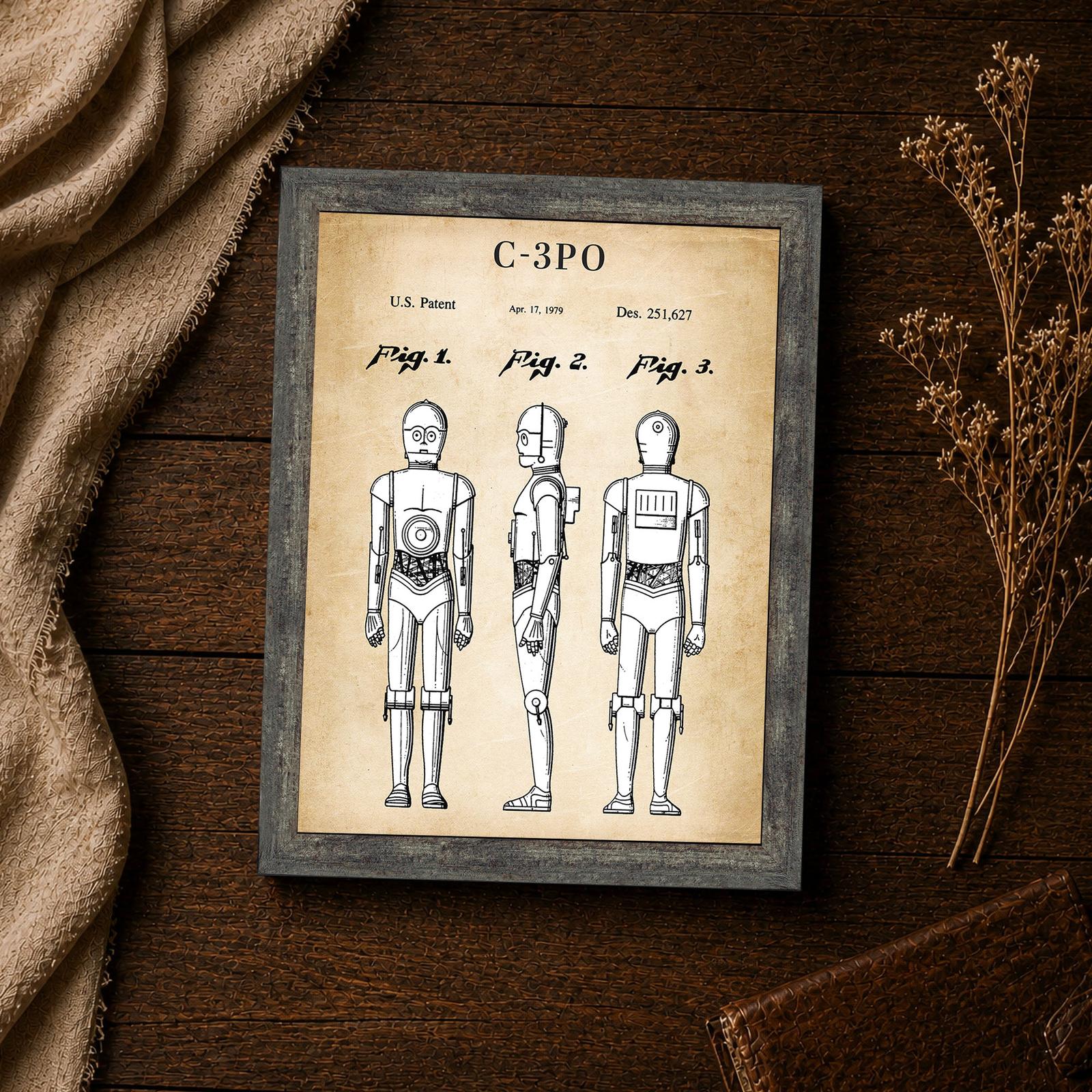 1979 humanoid robot design patent line drawing closeup
