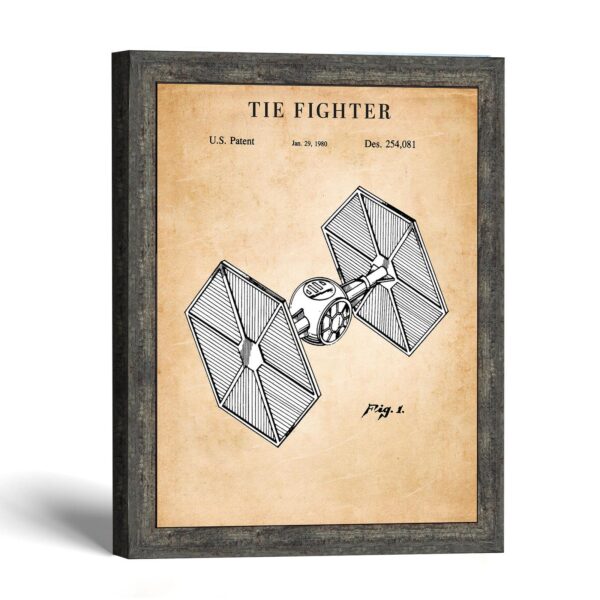 Sci fi fighter patent print, hexagonal-wing design, by Crossroads Home Decor