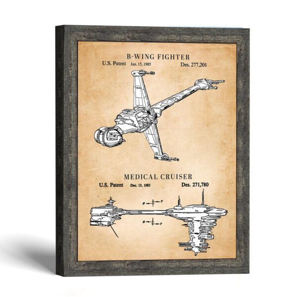 Sci fi spacecraft patent print, two designs on one sheet, by Crossroads Home Decor