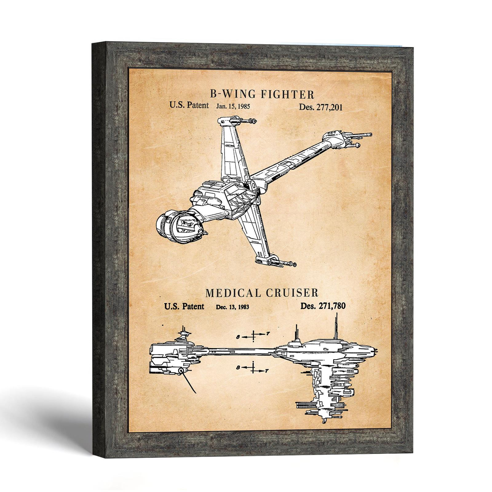 Sci fi spacecraft patent print, two designs on one sheet, by Crossroads Home Decor