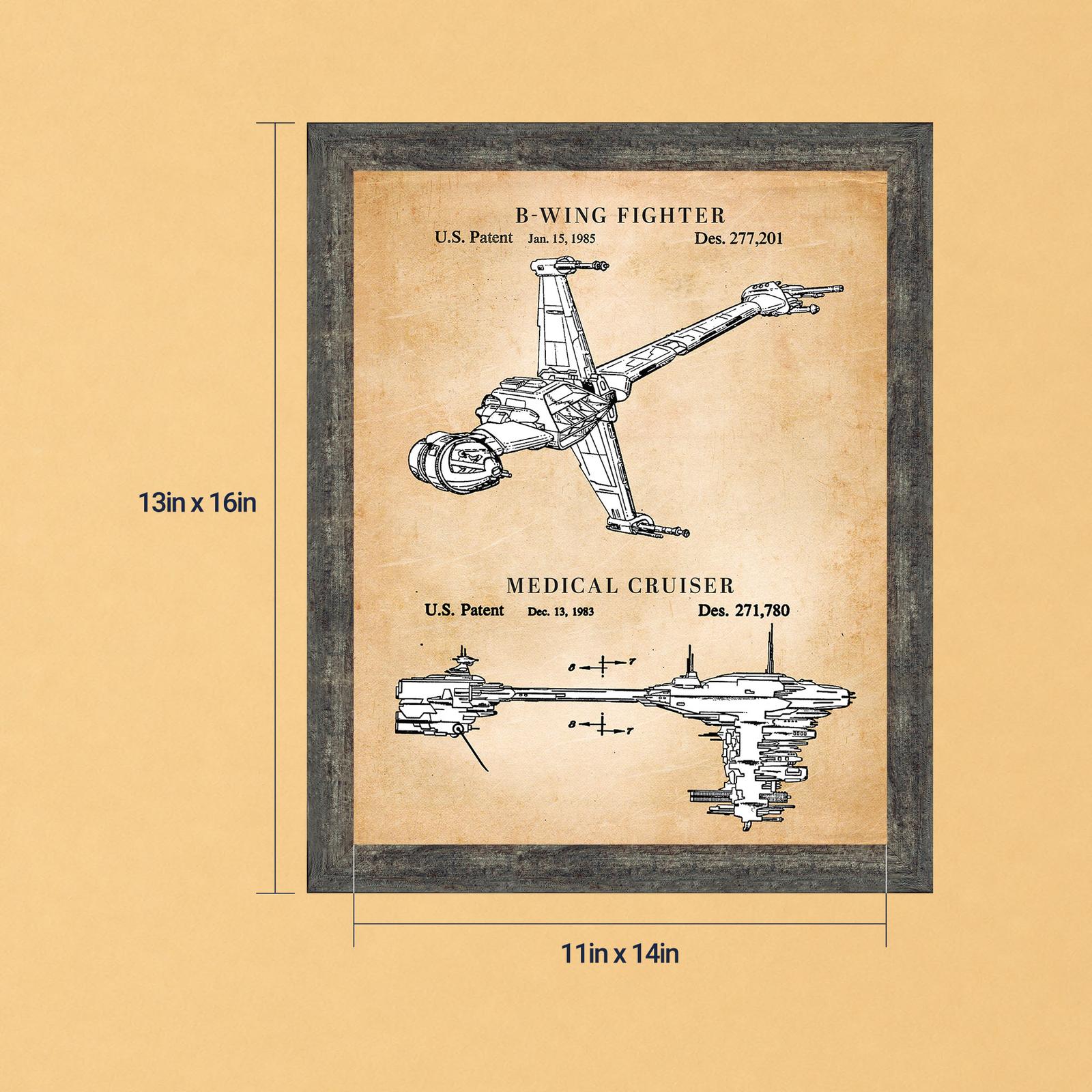Sci fi spacecraft patent print, two designs on one sheet, by Crossroads Home Decor