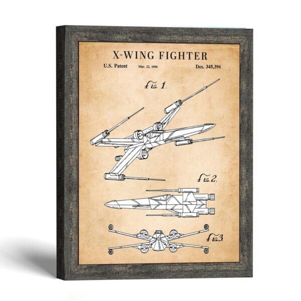 Starfighter blueprint wall art, four-winged design, by Crossroads Home Decor