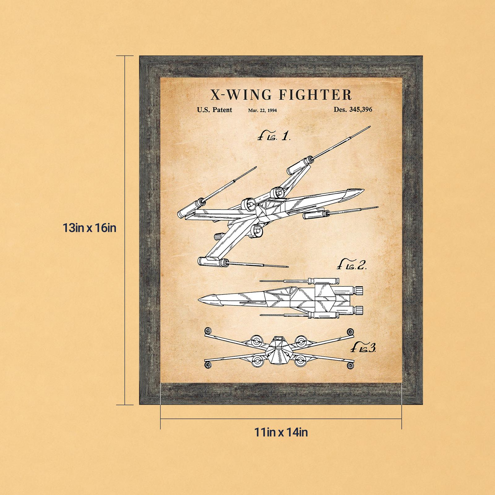 Starfighter blueprint wall art, four-winged design, by Crossroads Home Decor