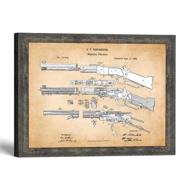 Winchester rifle patent print, 1866 lever-action design, by Crossroads Home Decor