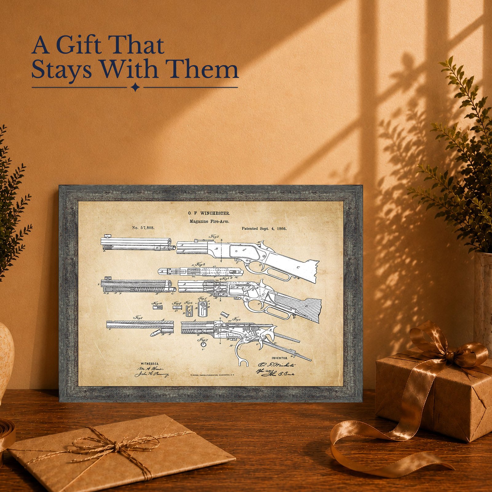this framed patent print gift - framed wall art for a firearm collector