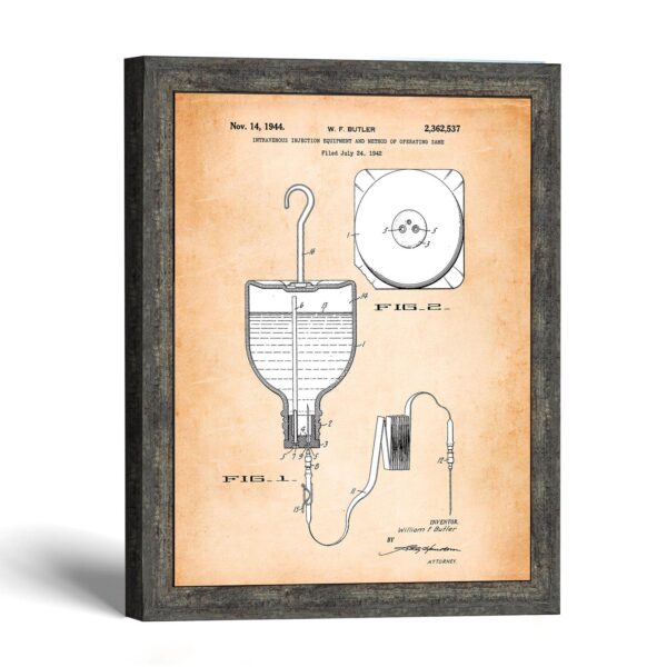 IV patent print wall art, vintage 1944 medical design, by Crossroads Home Decor