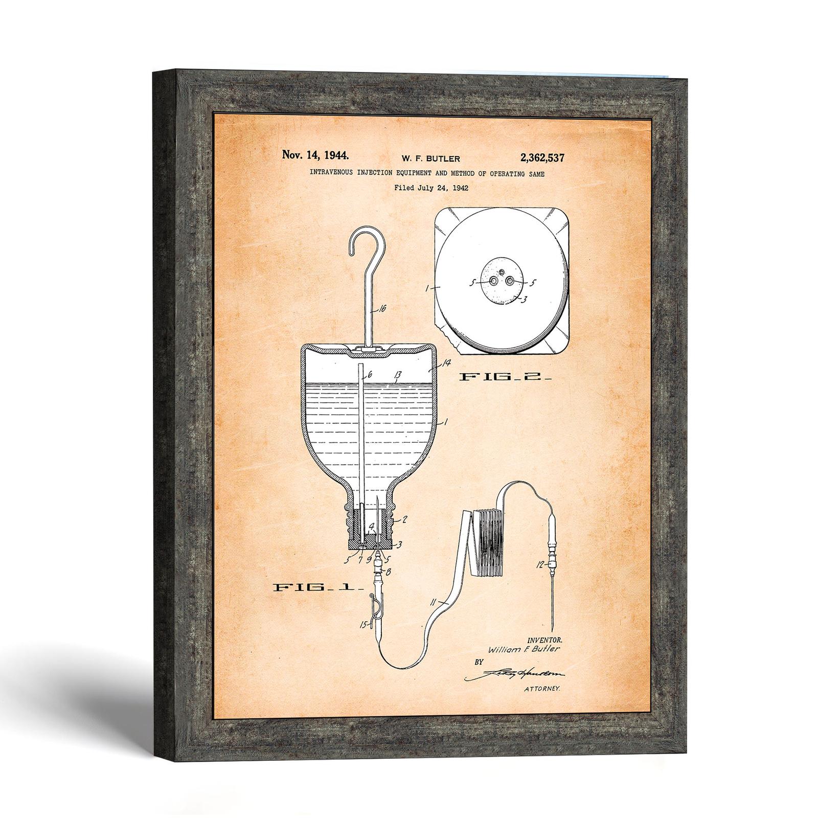 IV patent print wall art, vintage 1944 medical design, by Crossroads Home Decor