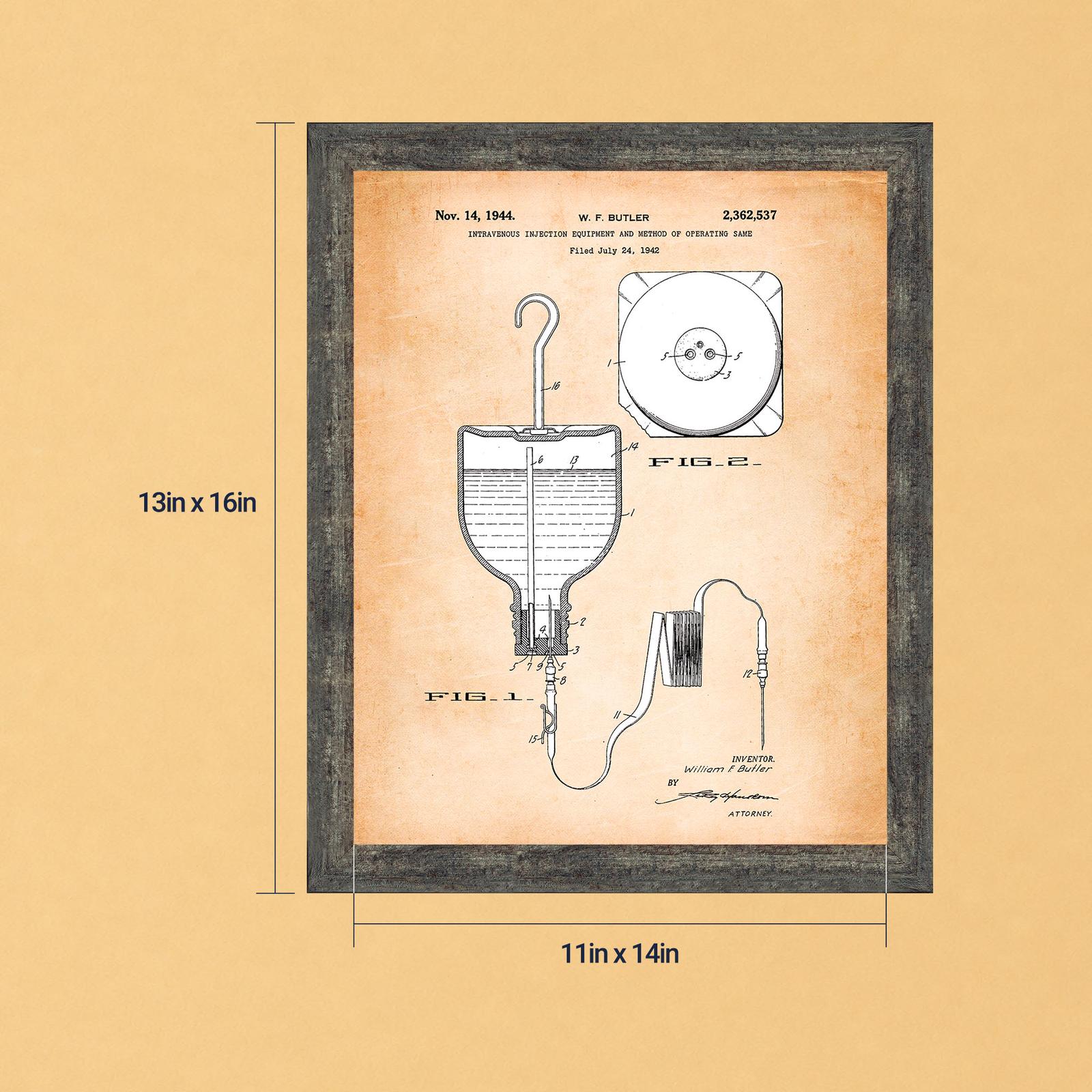 IV patent print wall art, vintage 1944 medical design, by Crossroads Home Decor