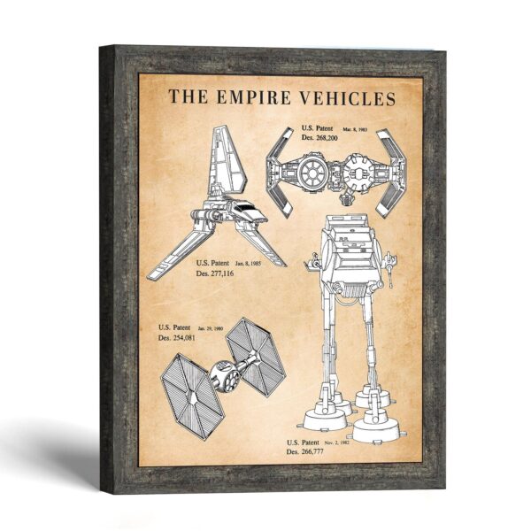 Sci fi vehicle blueprint wall art, four designs on one sheet, by Crossroads Home Decor