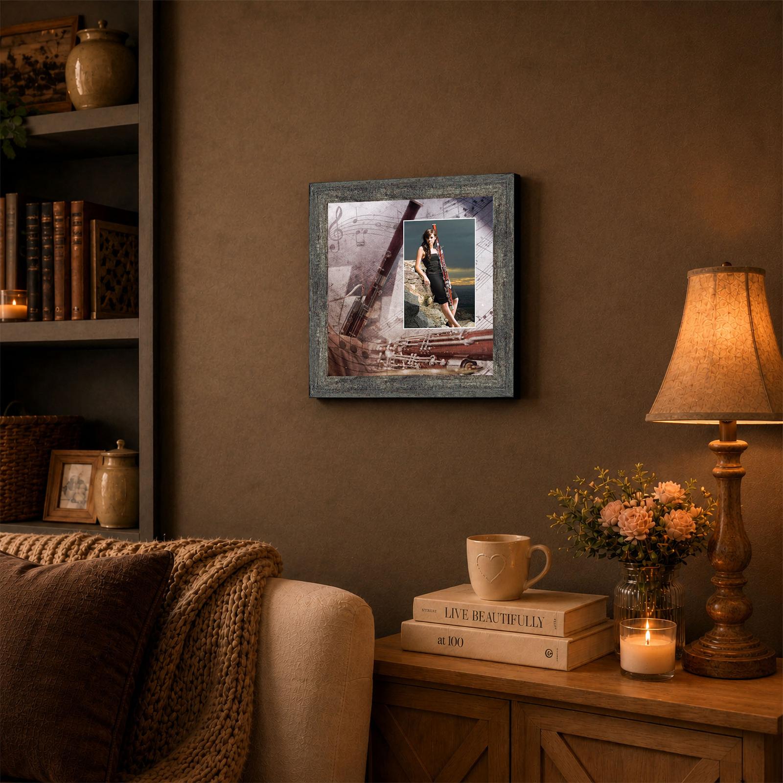 Bassoon framed print displayed on a music studio shelf