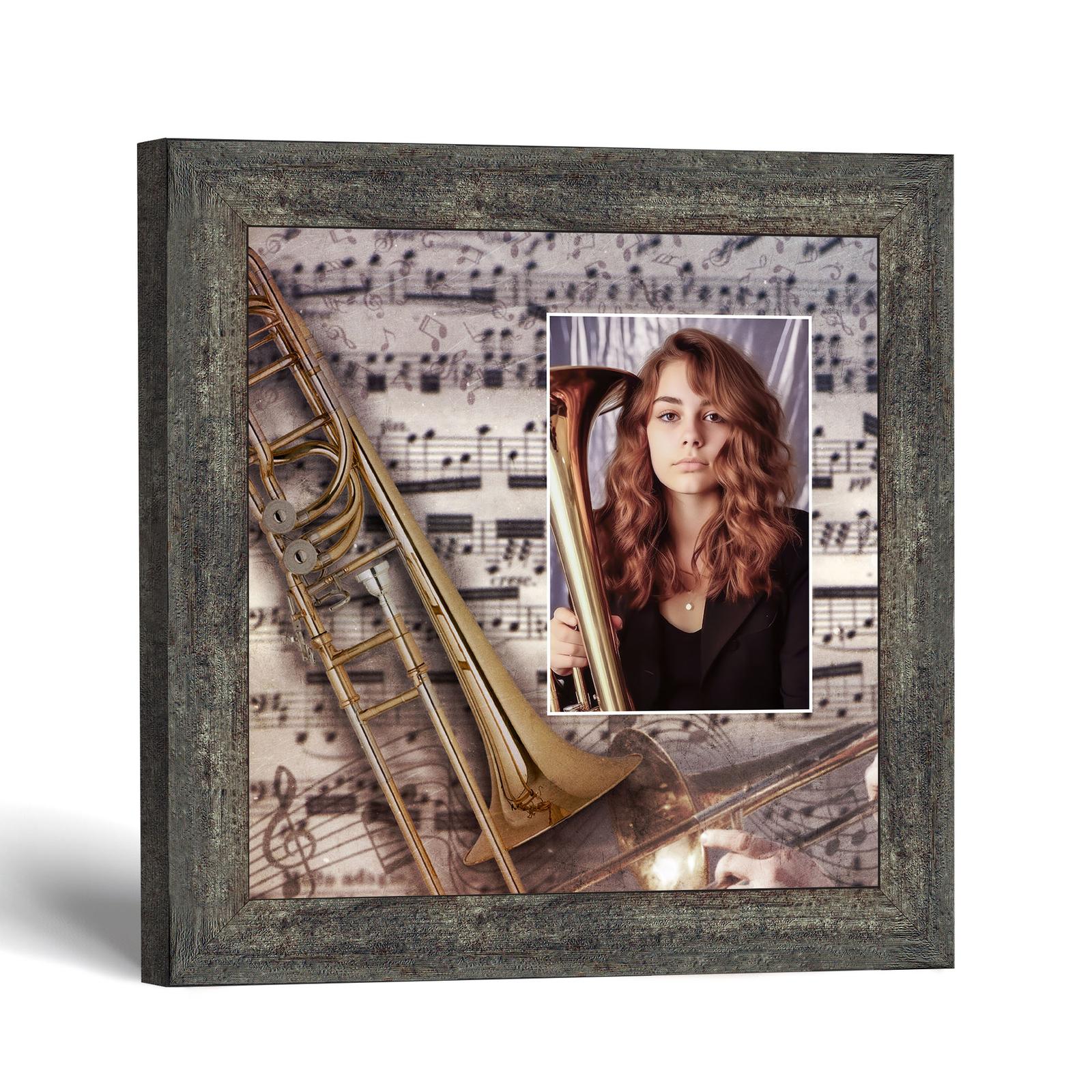 3613BW-1 Trombone picture frame - Marching Band Photo Keepsake by Crossroads Home Decor