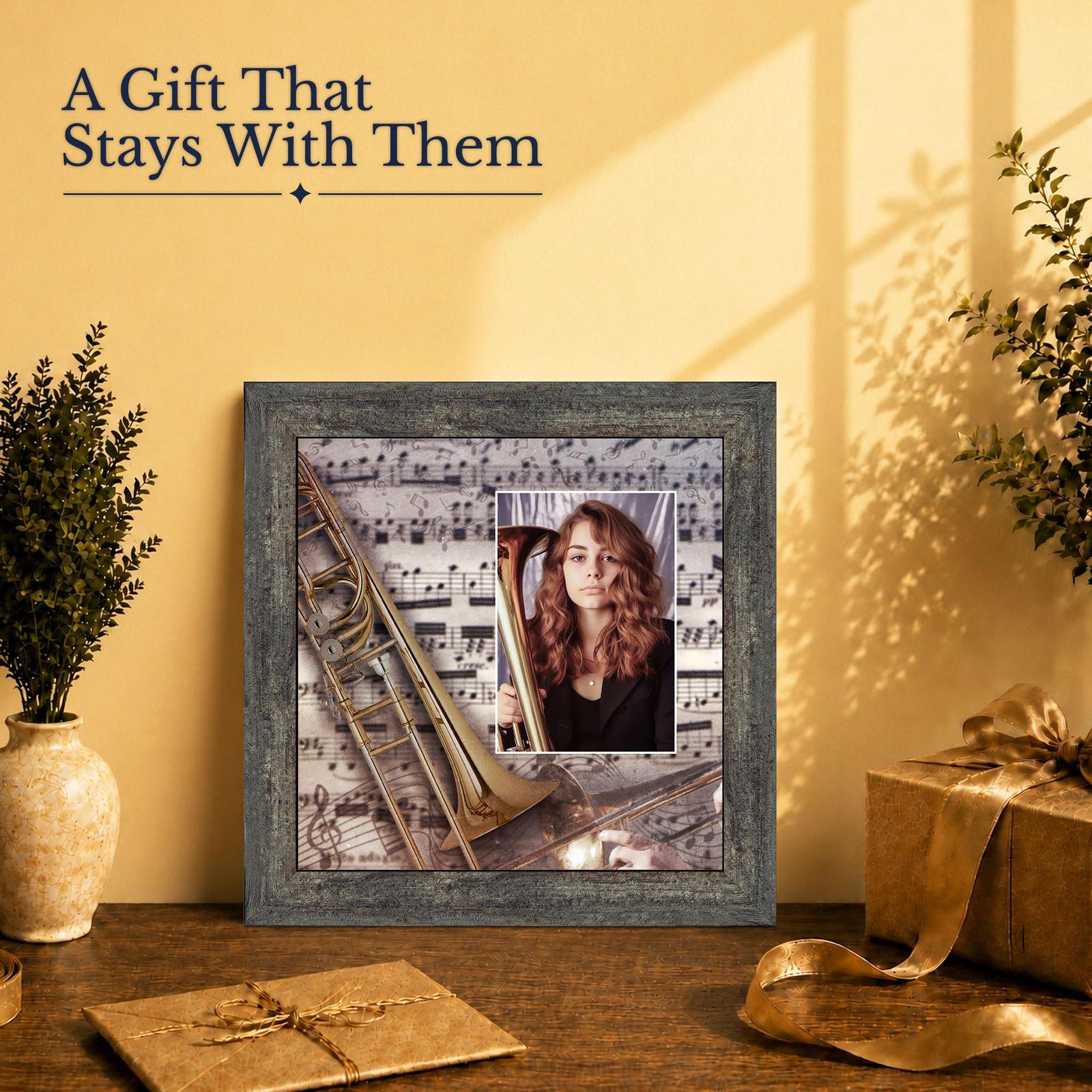 3613BW-2 Trombone gift - picture frame for a marching band musician