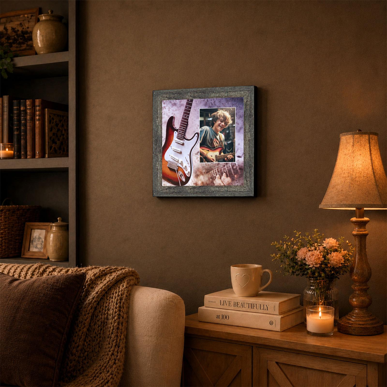 Electric Guitar framed wall art displayed in a music studio