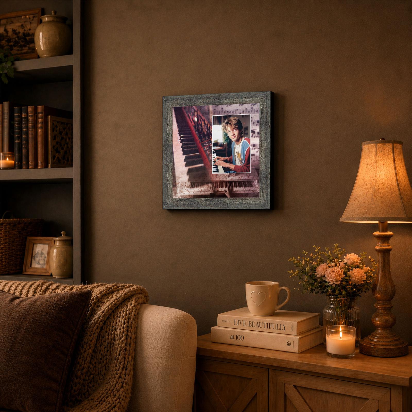 Piano Keyboard framed wall art displayed in a music studio