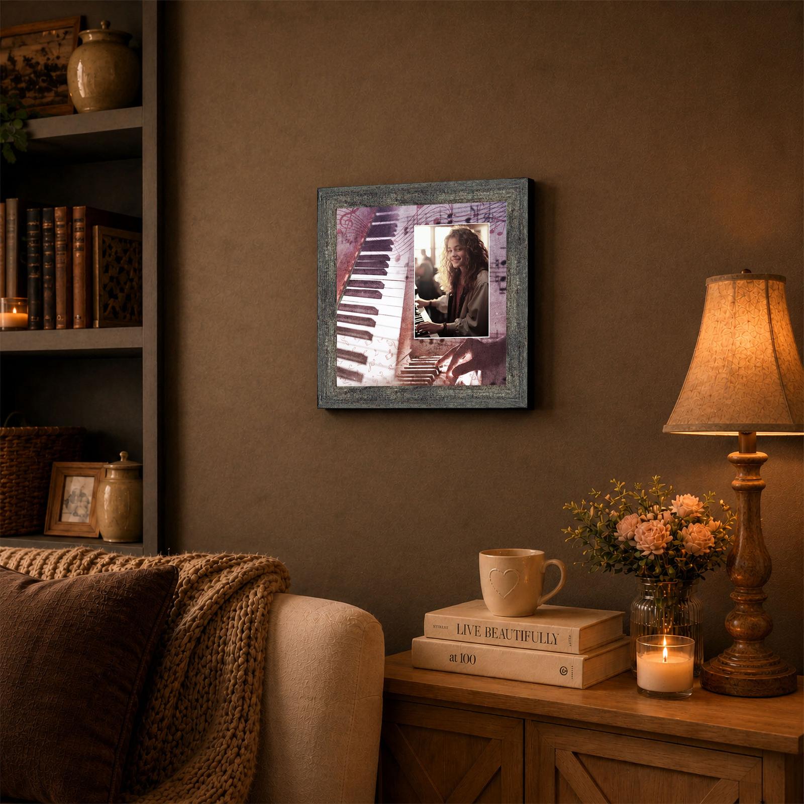 Piano framed wall art displayed in a music studio