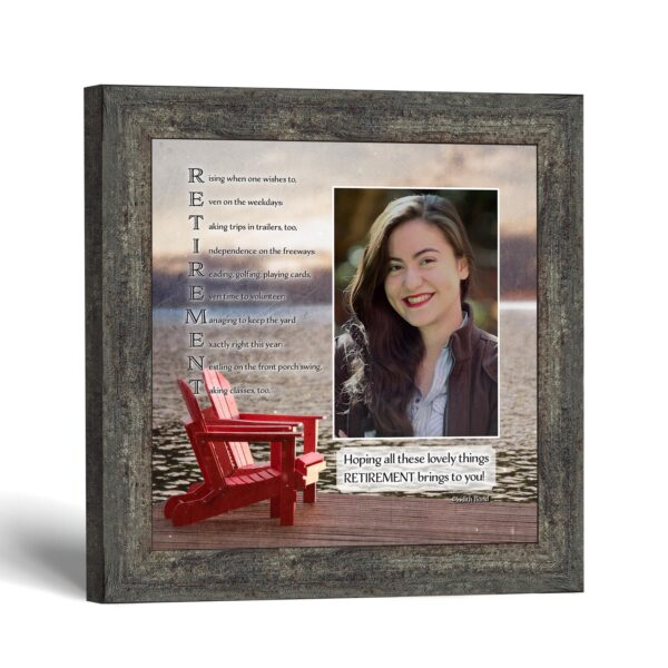Retirement poem picture frame with photo opening – Retirement Acrostic by Judith Bond, Crossroads Home Decor