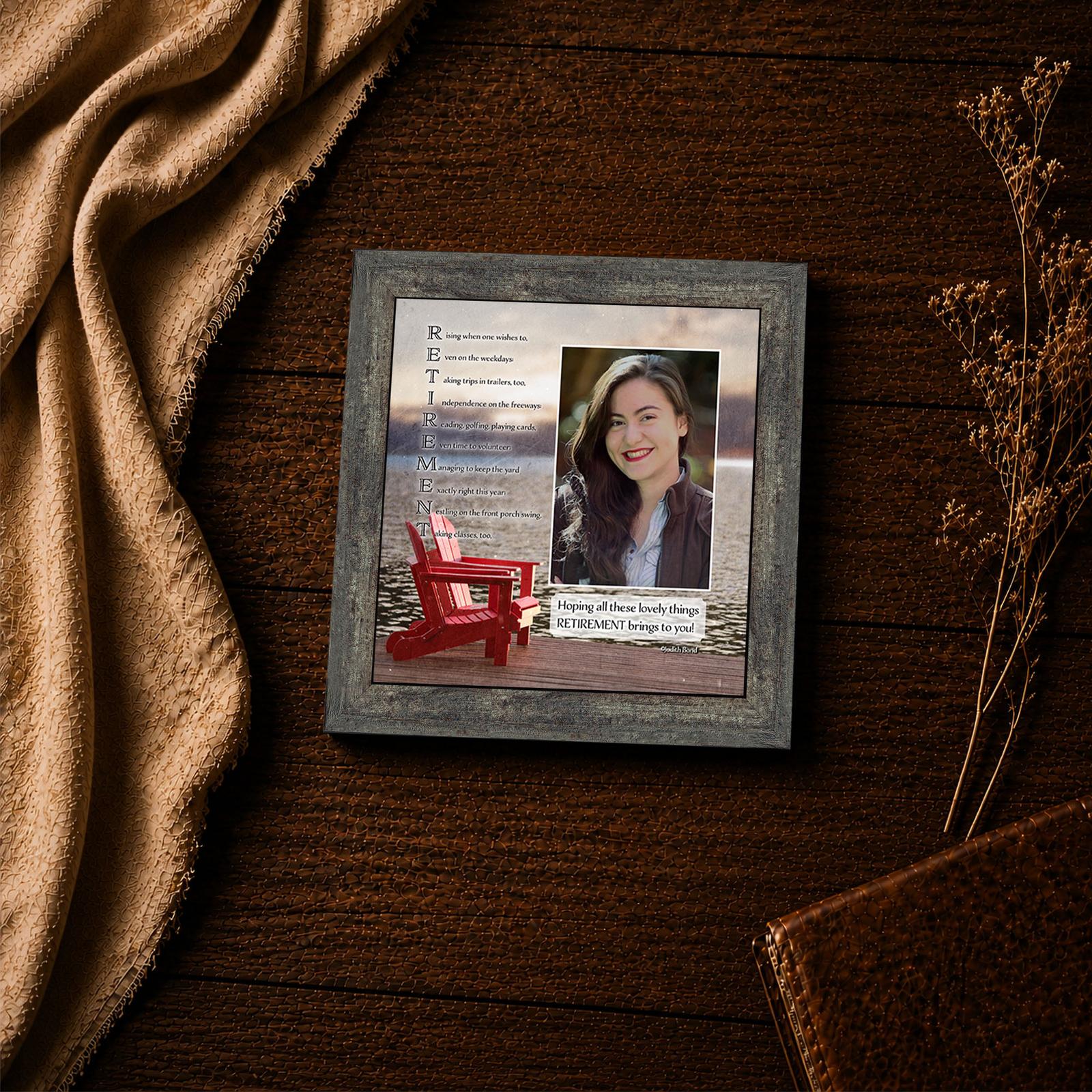 Retirement acrostic close-up – red Adirondack chair inspirational wall art