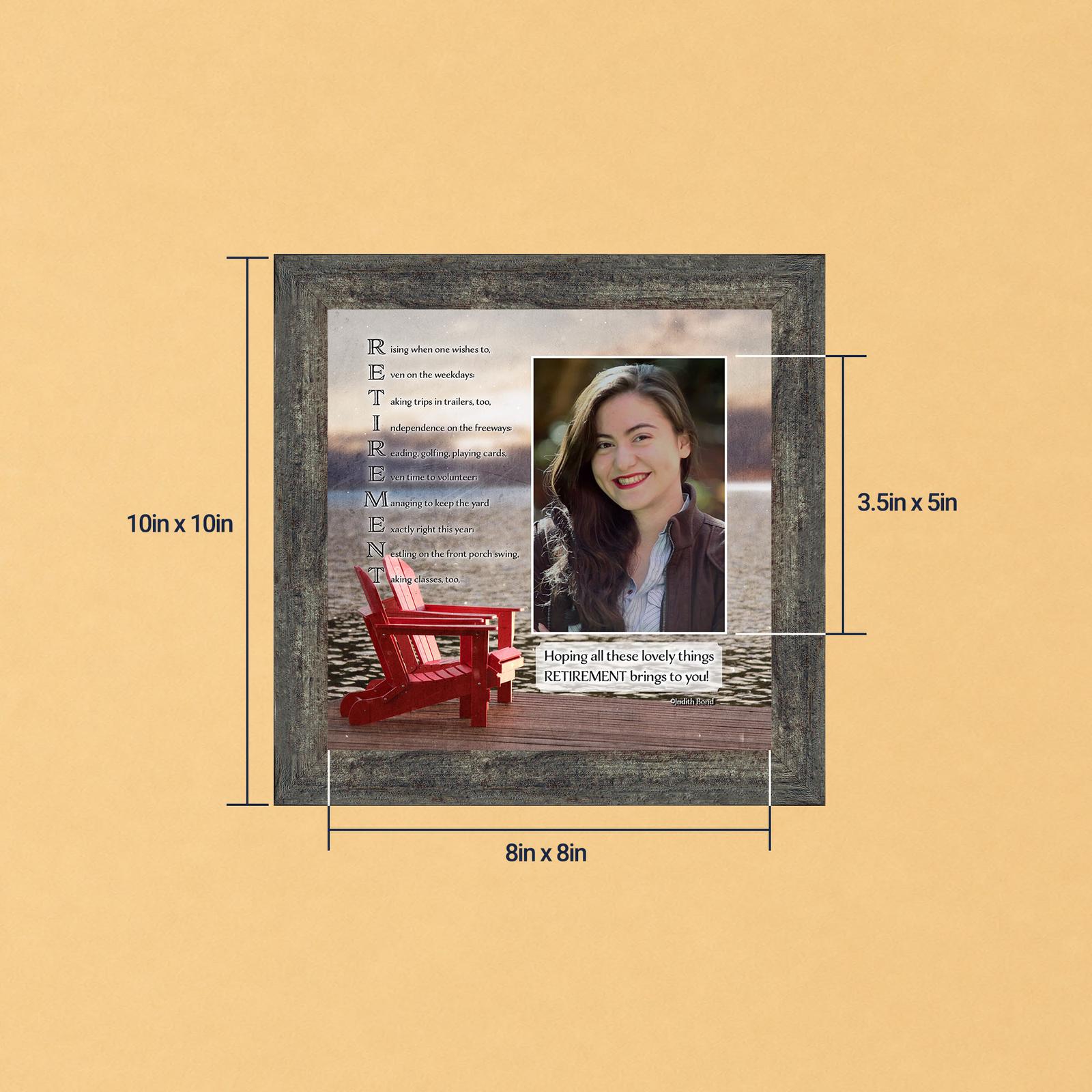 Retirement poem picture frame with photo opening – Retirement Acrostic by Judith Bond, Crossroads Home Decor