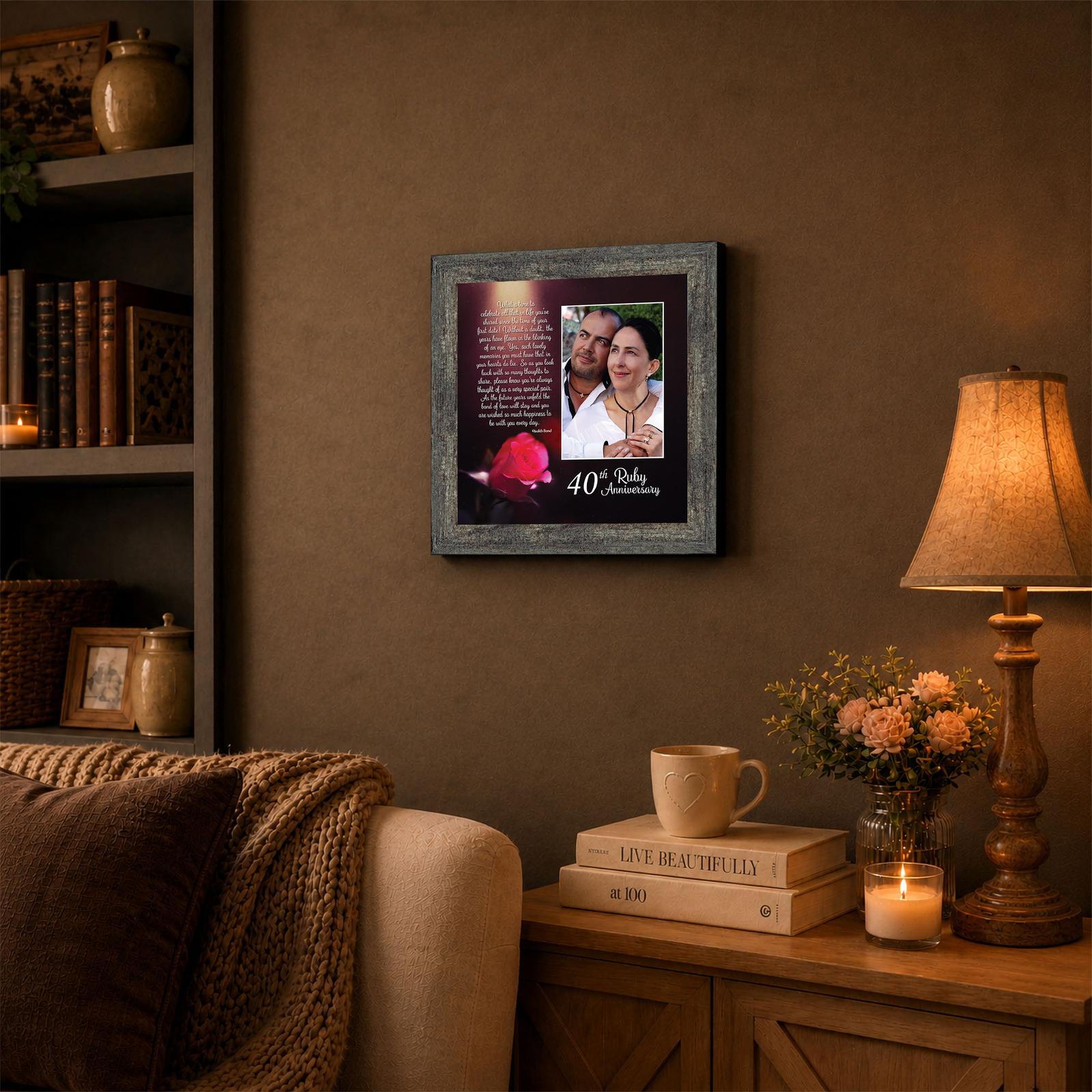 6307BW-3 40th Ruby Anniversary framed wall art displayed on a bedroom dresser