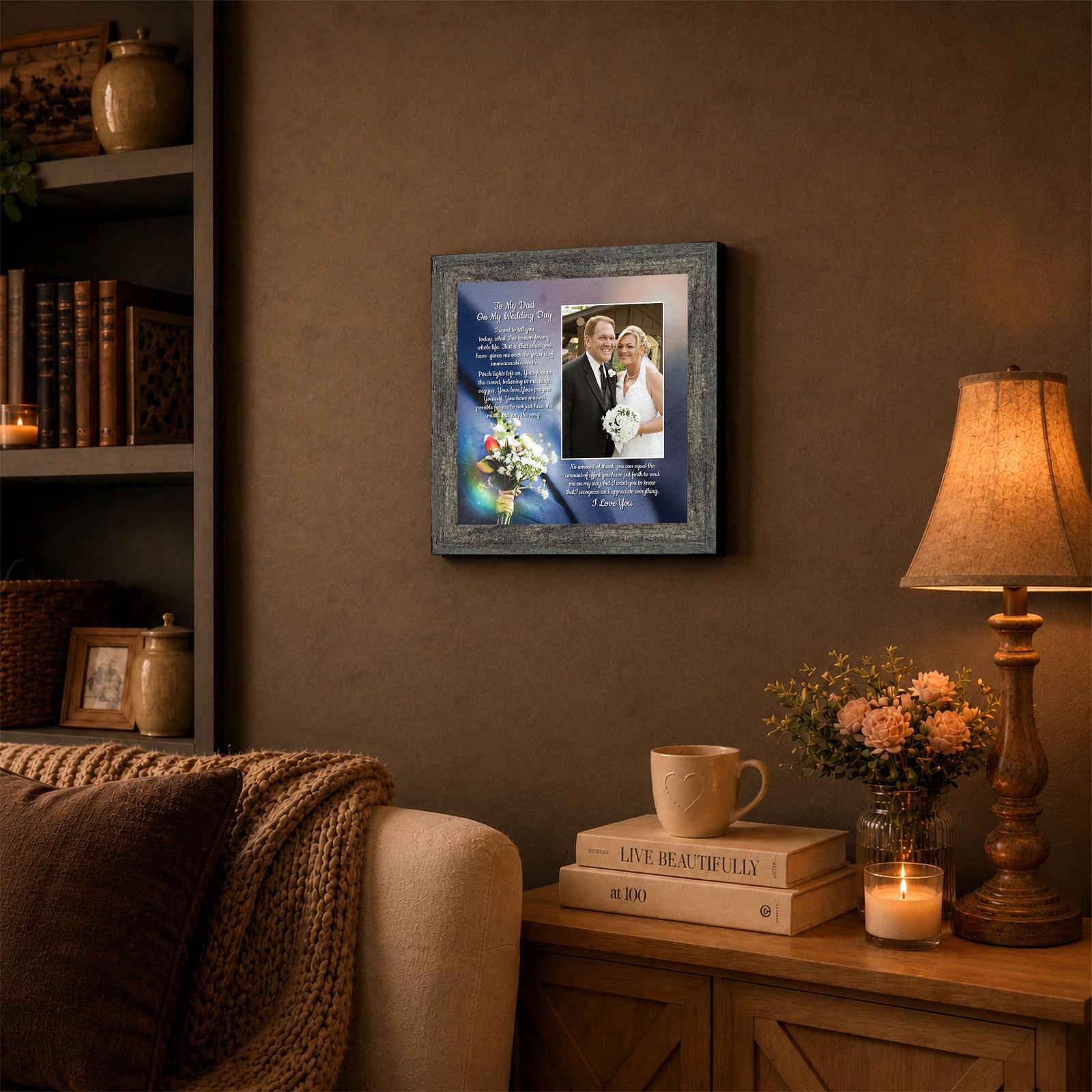 Father of the bride framed wall art displayed in an entryway