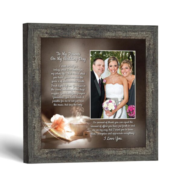 To My Parents on My Wedding Day picture frame with teacup and rose - Crossroads Home Decor