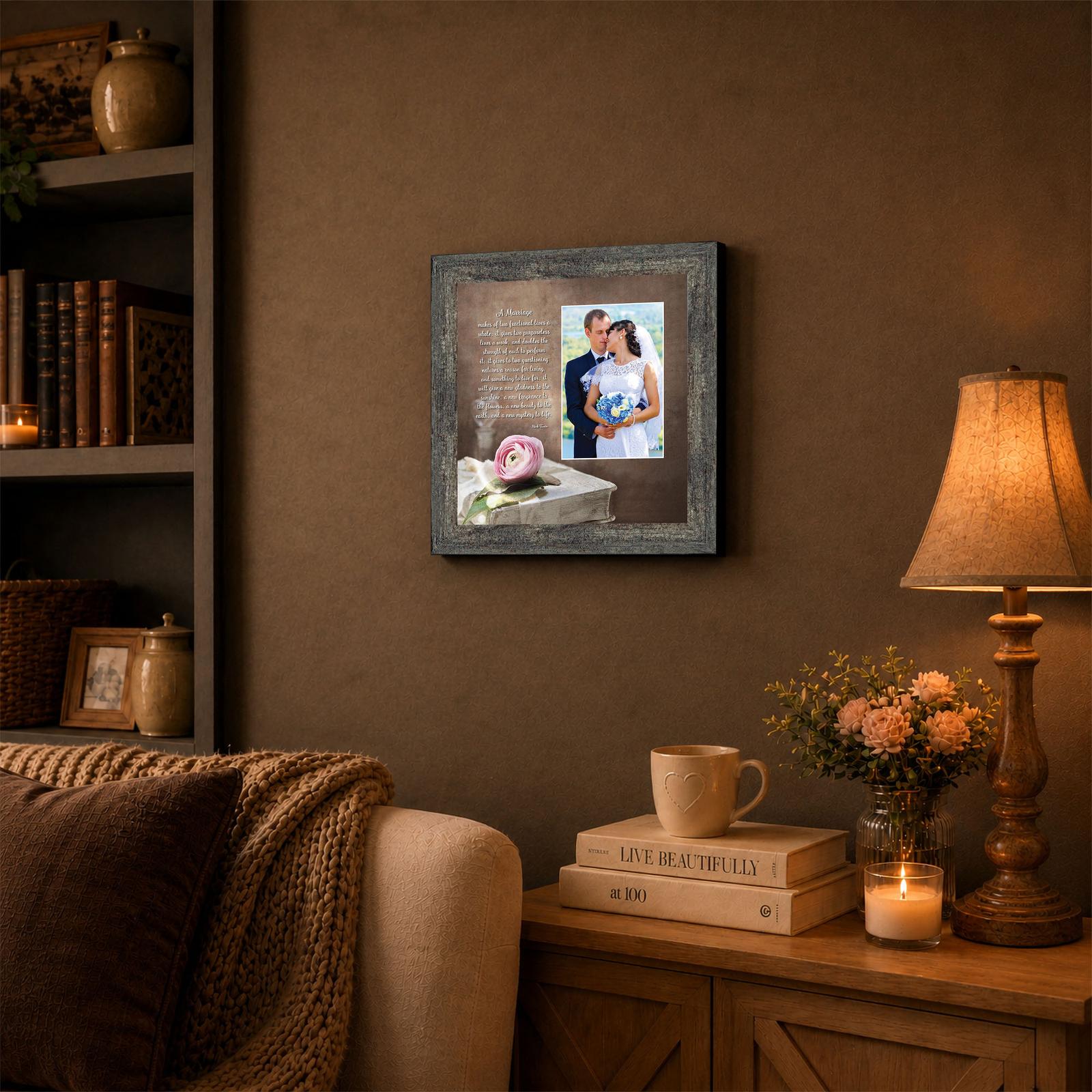 Marriage poem framed wall art displayed in a living room