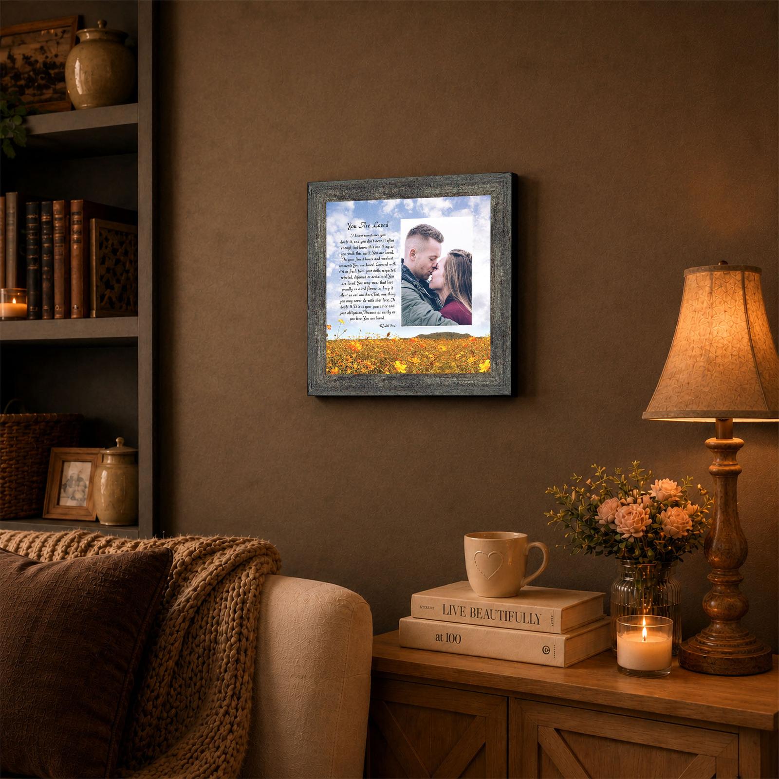You Are Loved framed wall art displayed in a bedroom