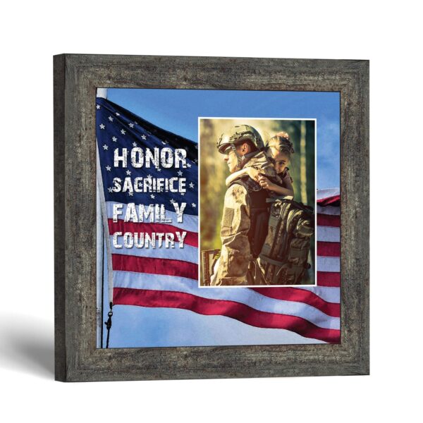 Honor Sacrifice Family Country picture frame with photo opening, American flag design by Crossroads Home Decor