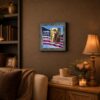 Stenciled American flag framed keepsake displayed in a living room entryway