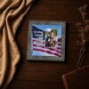 Joshua 1:9 photo frame closeup - Be Strong and Courageous lettering and flag design