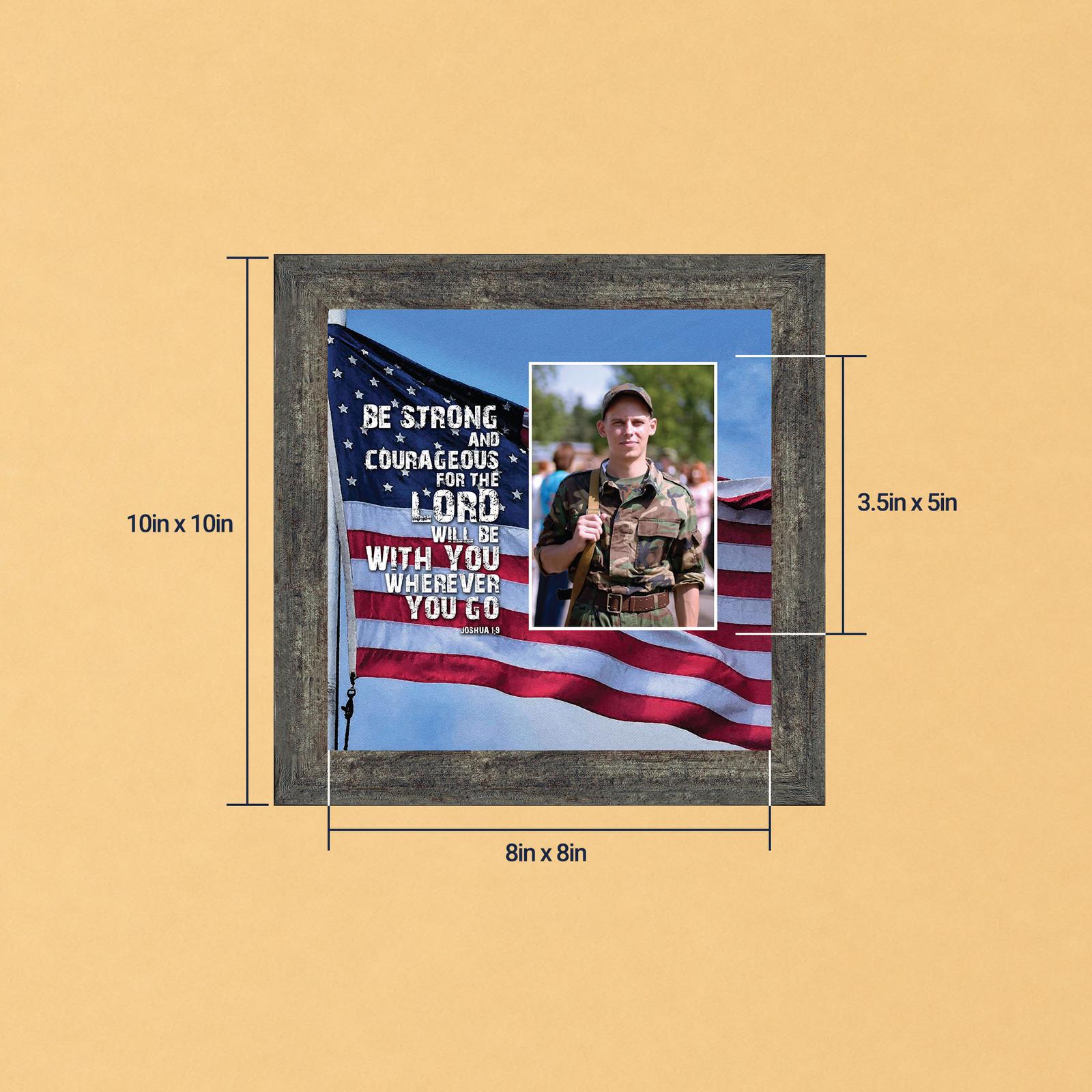 Be Strong and Courageous picture frame with photo opening - Joshua 1:9 by Crossroads Home Decor