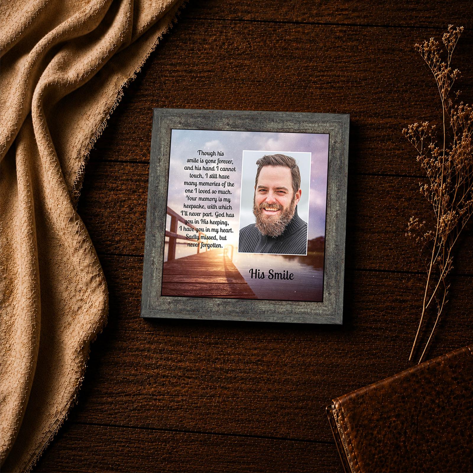 His Smile poem framed print - memorial photo frame closeup