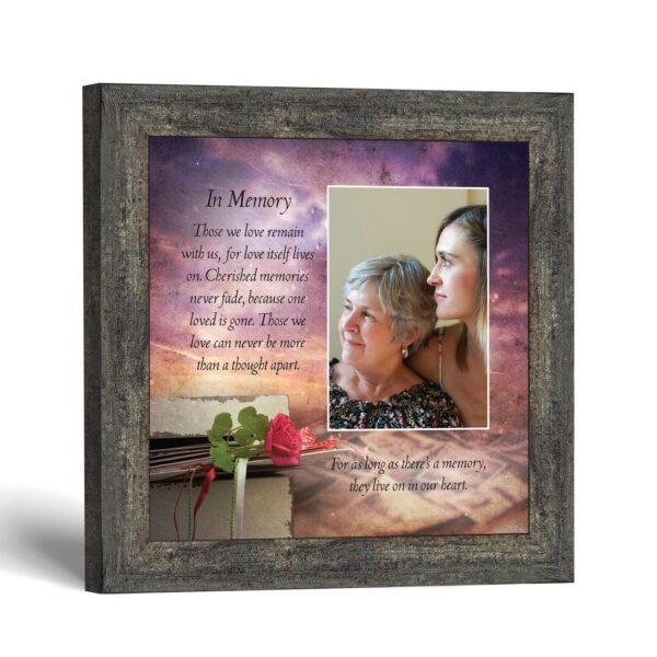 In Memory memorial picture frame with photo opening - single rose and ribbon design by Crossroads Home Decor