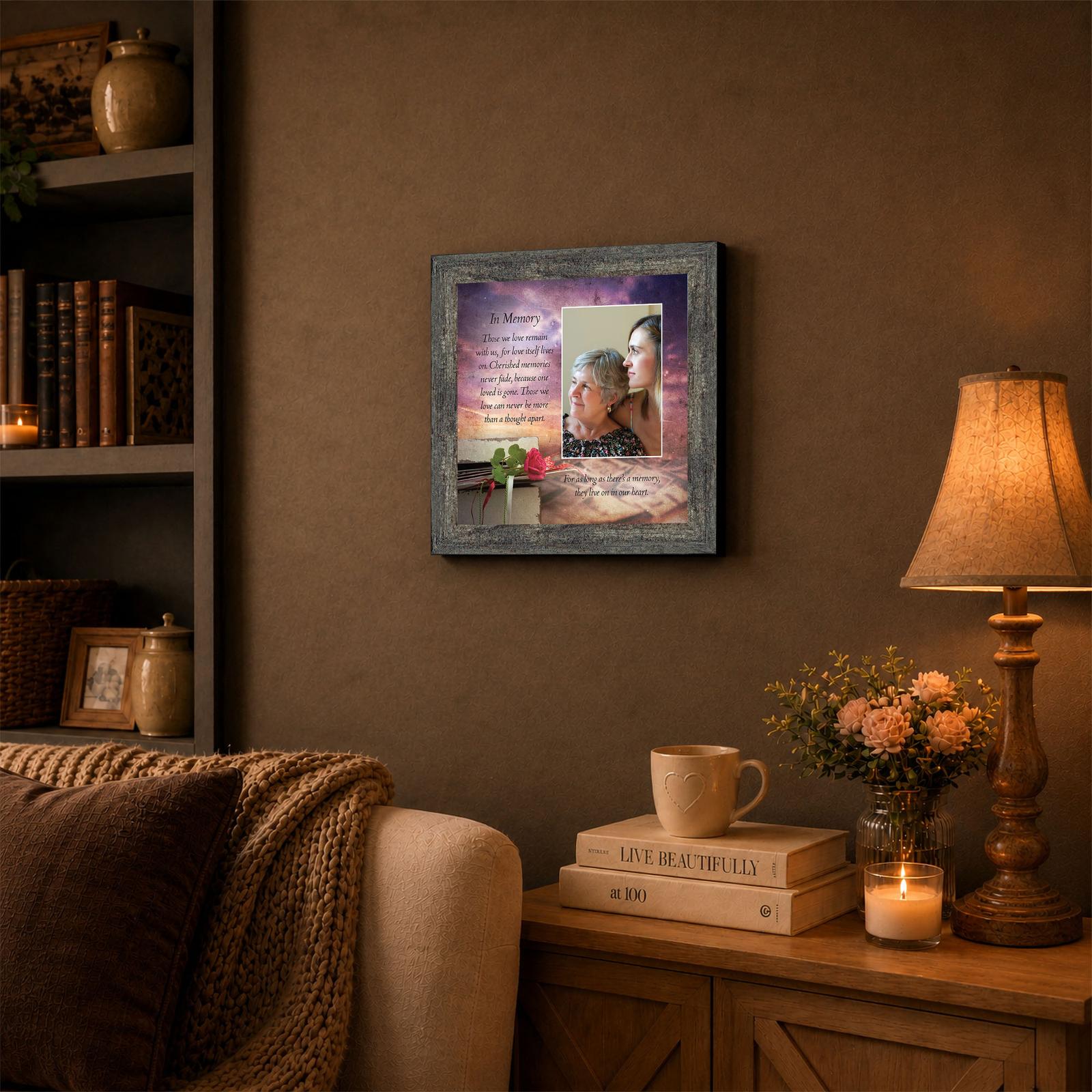 6372BW-3 In Memory framed photo keepsake displayed on a bedroom nightstand