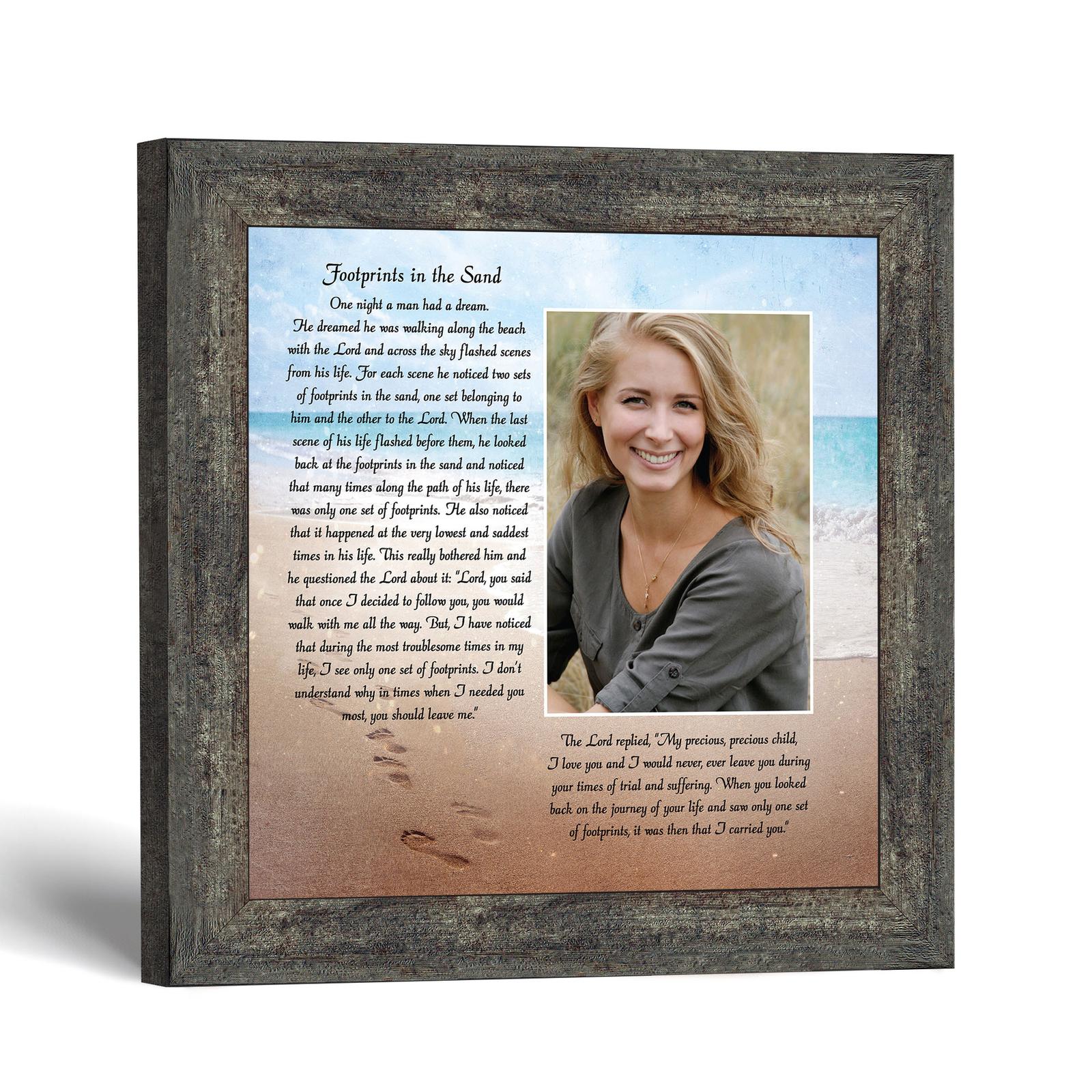 Footprints in the Sand framed print with photo opening - Footprints in the Sand Poem by Crossroads Home Decor