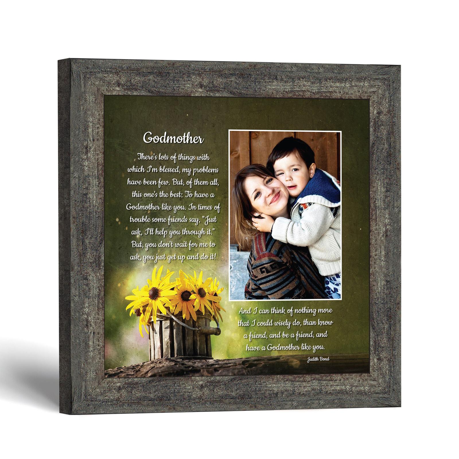 Godmother poem picture frame - black-eyed Susans in a wooden bucket by Crossroads Home Decor