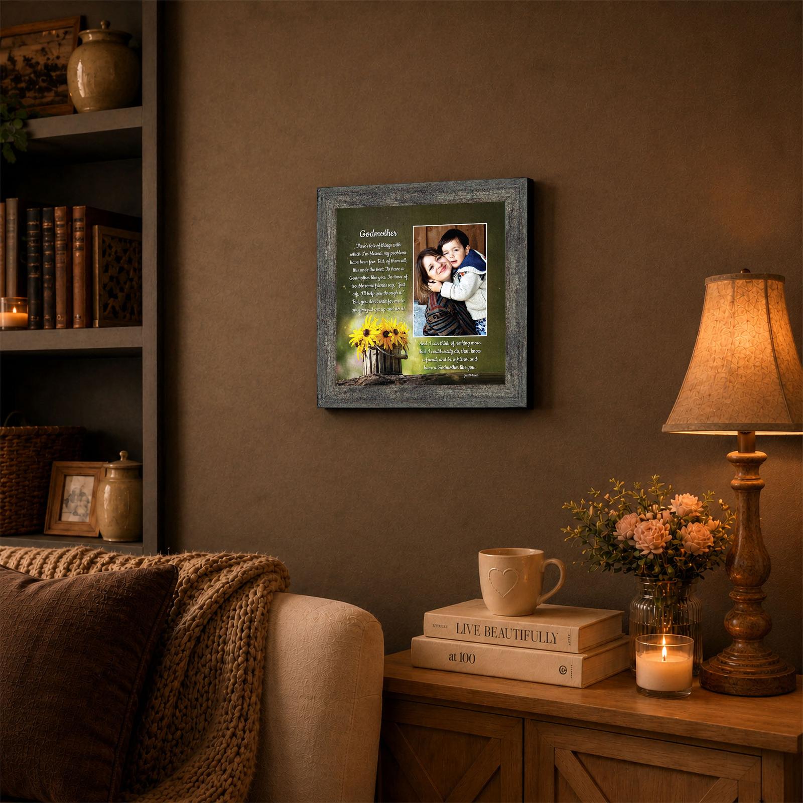 Godmother picture frame displayed on a bedroom dresser