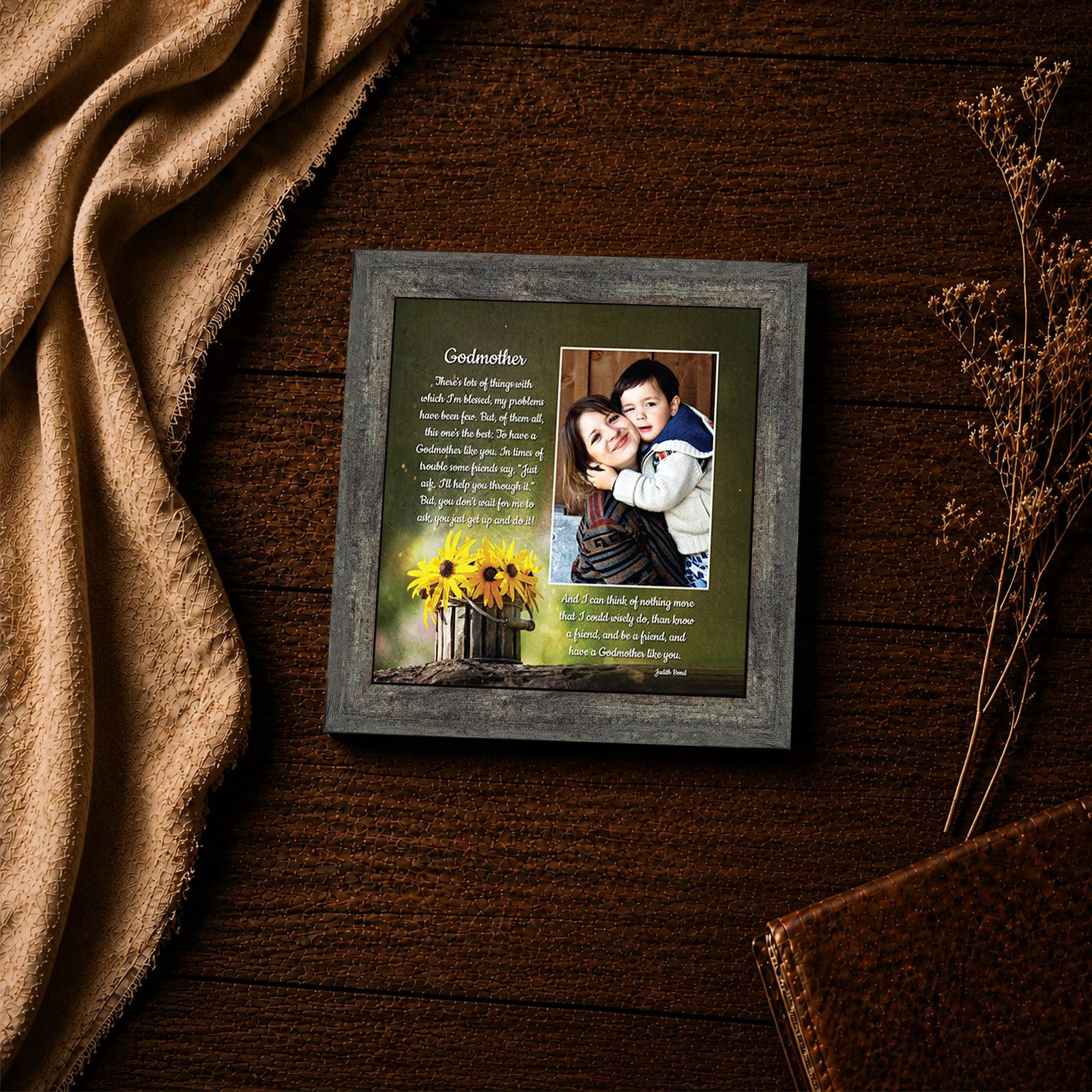Godmother poem close-up - black-eyed Susans and wooden bucket framed print